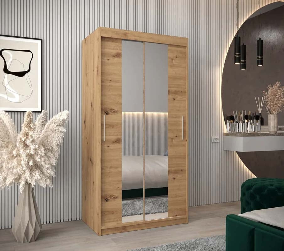Ripon Rustic Oak Sliding Door Wardrobe 100cm