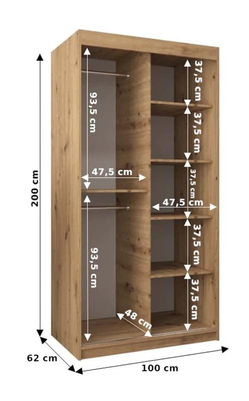 Ripon Rustic Oak Sliding Door Wardrobe 100cm