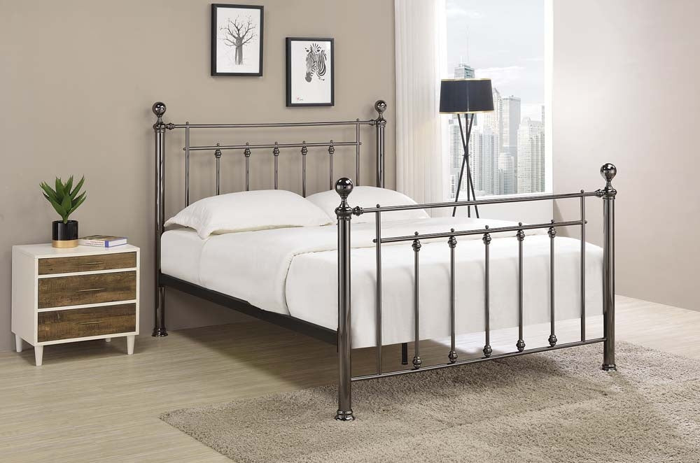Libro Black Chrome Dual Finial Double Bed Frame
