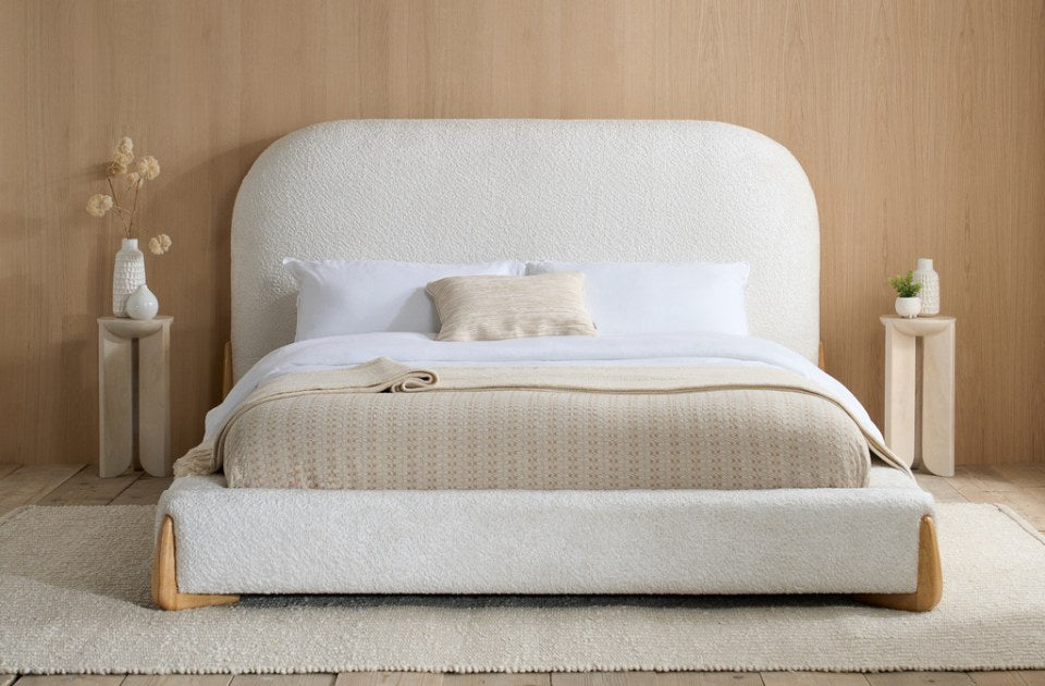 Alfred White Boucle Bed Frame