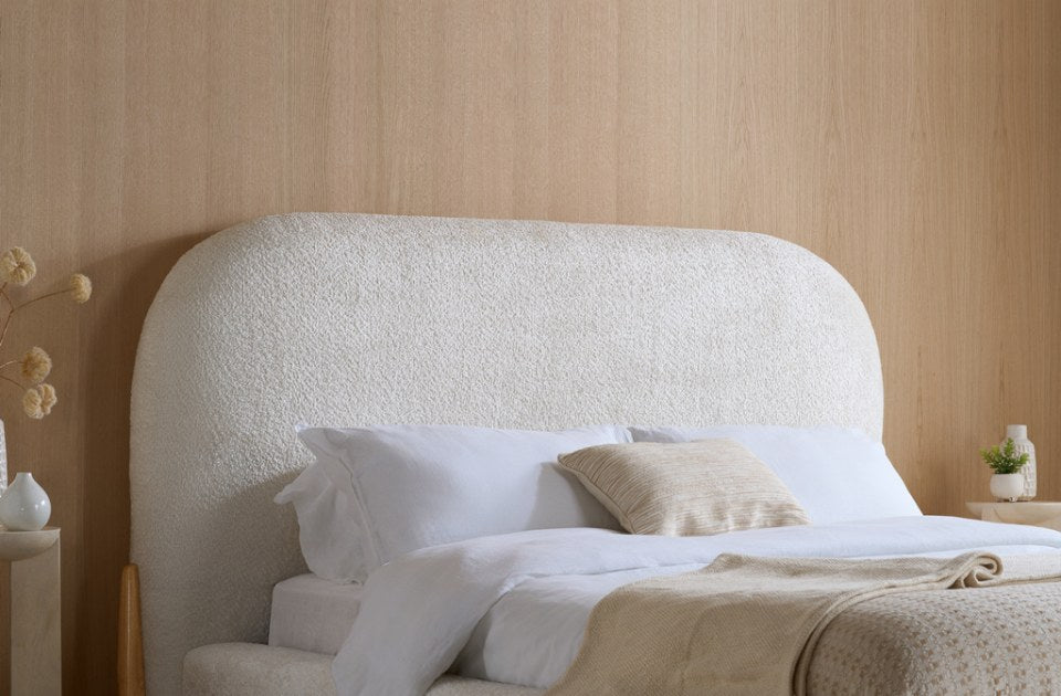Alfred White Boucle Bed Frame headboard