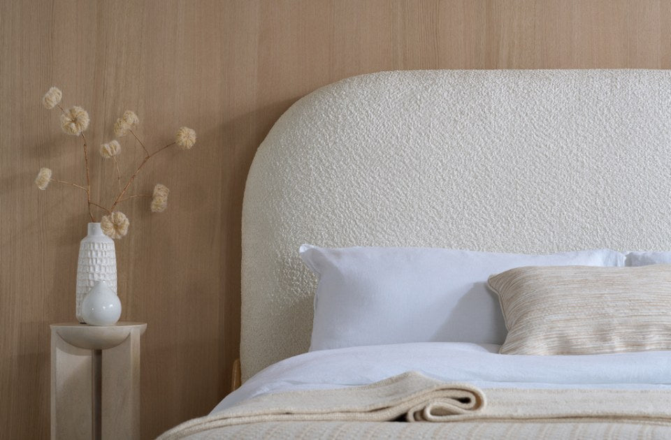 Alfred White Boucle Bed Frame curved headboard