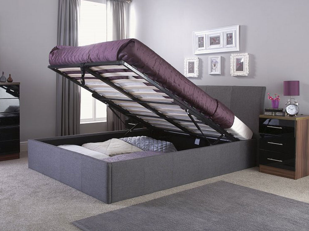 Aston Grey Fabric Ottoman Storage Double Bed Frame
