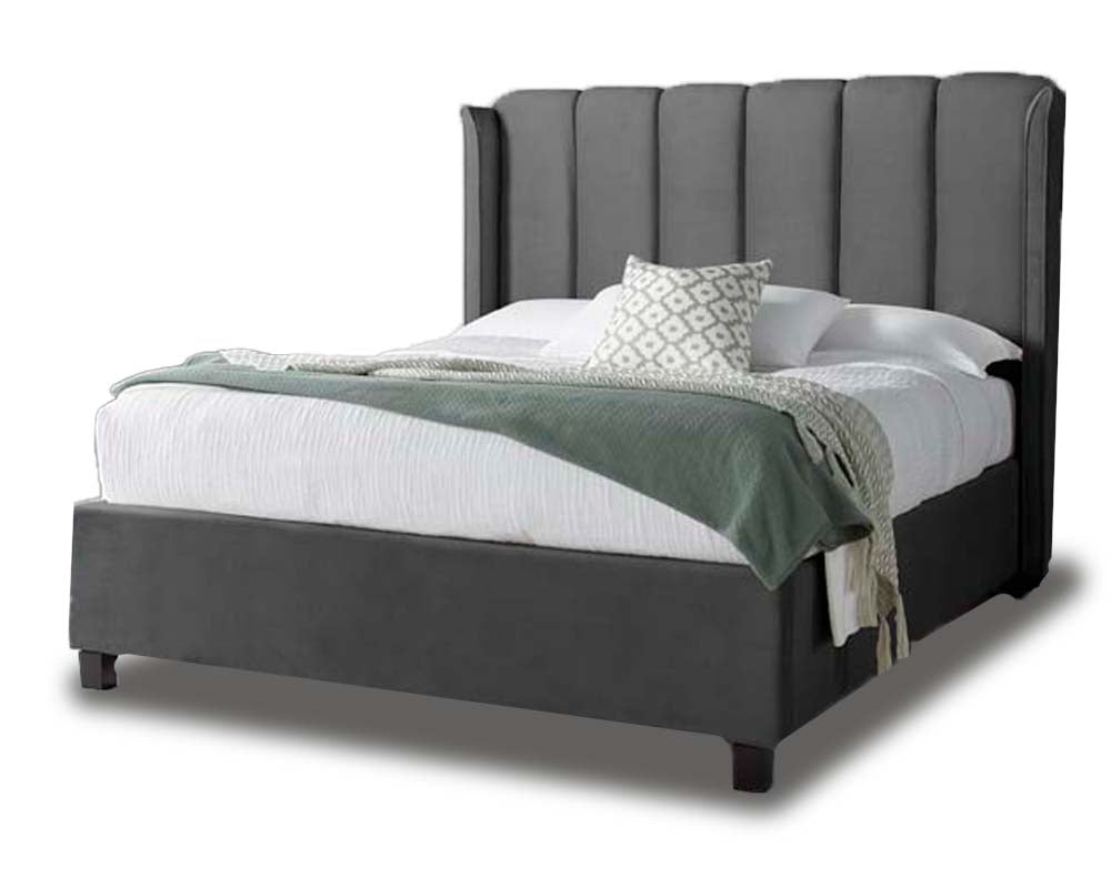 Aura Grey Velvet  King Size Ottoman Bed Frame