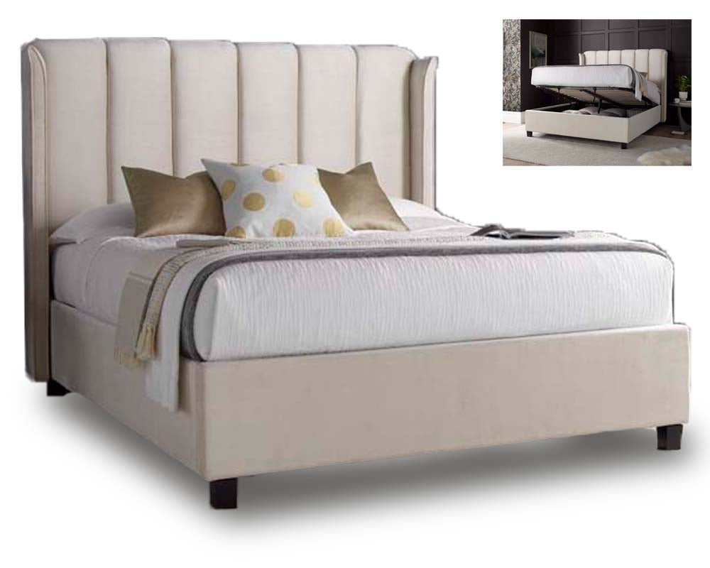 Aura Stone Velvet  Double Ottoman Bed Frame