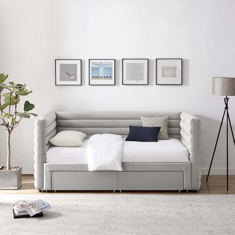 Grey Upholstered Day Bed With Drawers