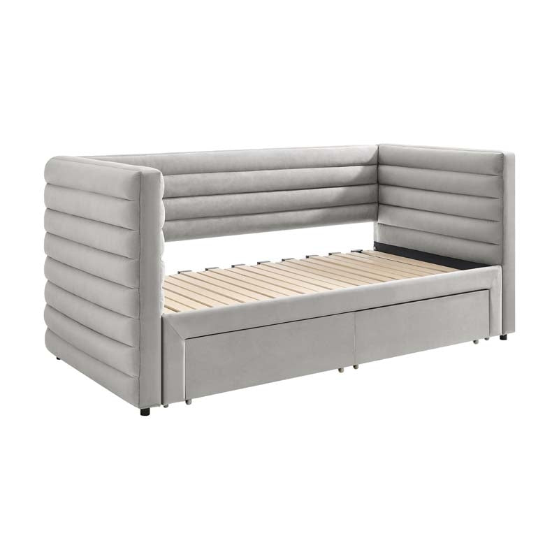Grey Upholstered Day Bed With Drawers