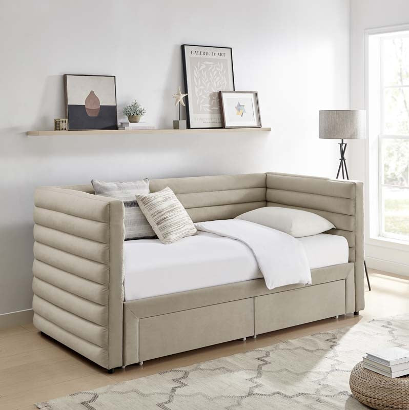 Pebble Upholstered Day Bed With Drawers