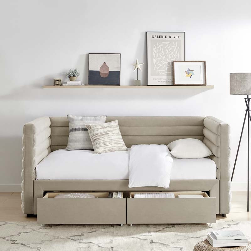 Pebble Upholstered Day Bed With Drawers