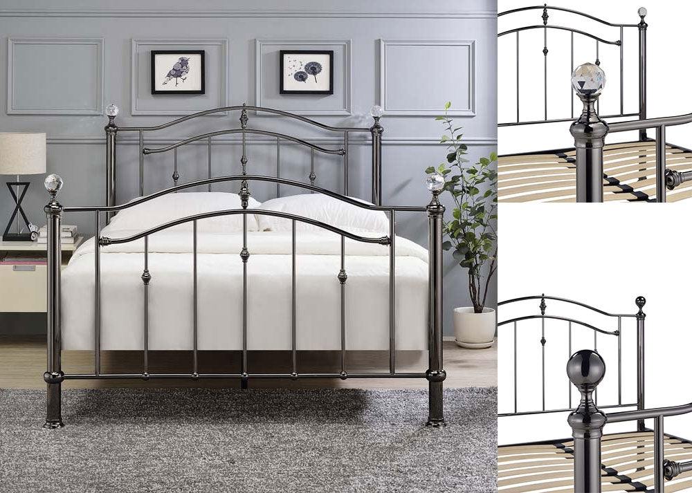 Callipso Black Chrome Dual Finial Double Bed Frame