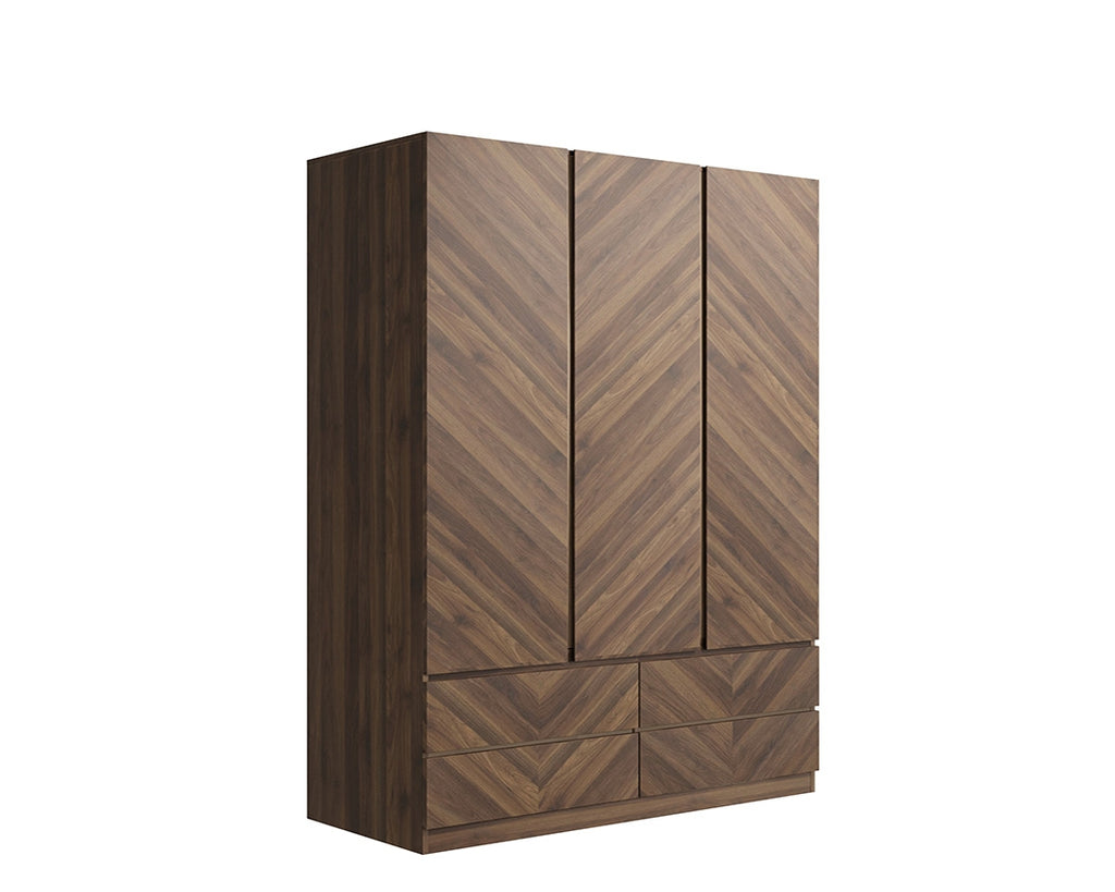 Catalan Walnut 3 Door 4 Drawer Wardrobe