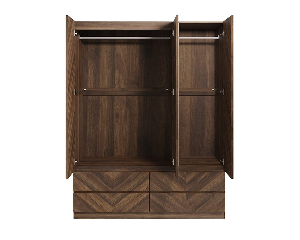 Catalan Walnut 3 Door 4 Drawer Wardrobe