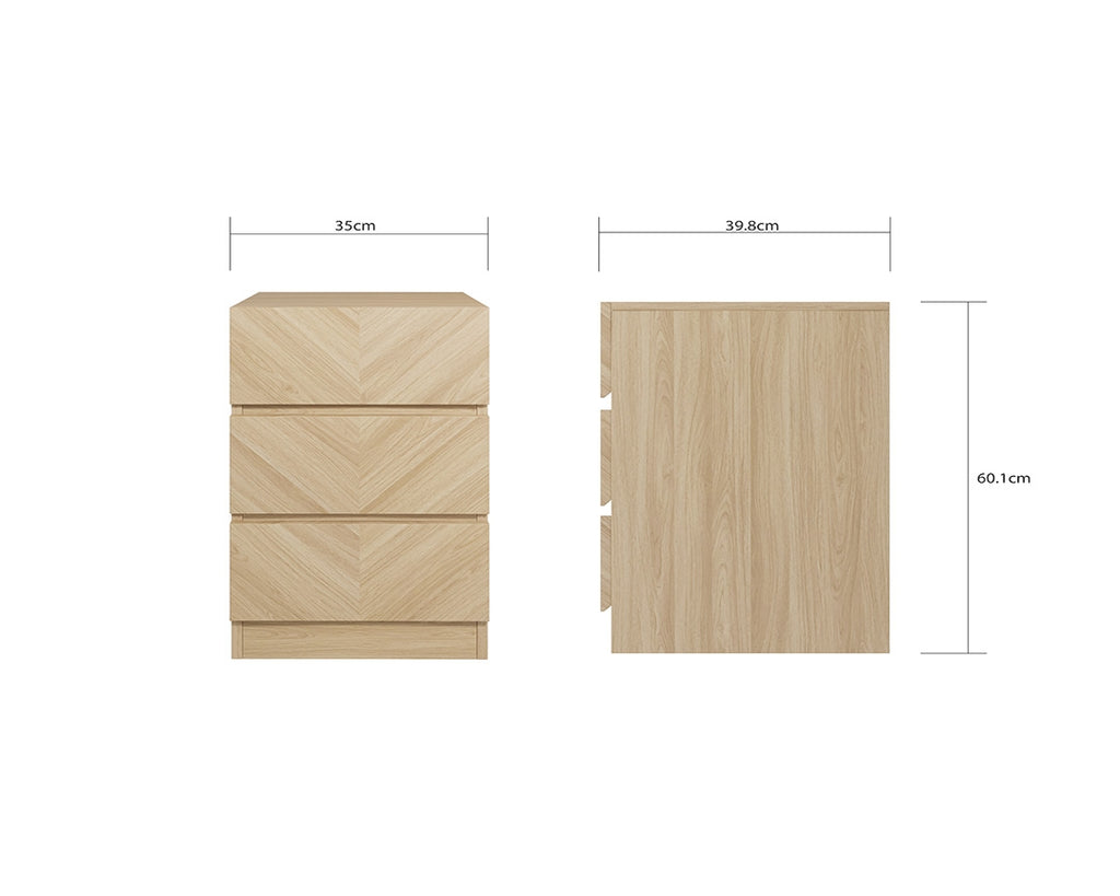 Catalan Oak 3 Drawer Bedside