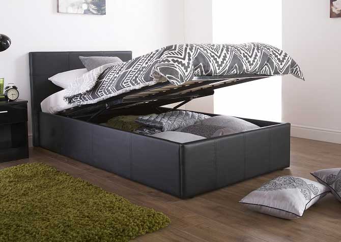 End Lift Ottoman Storage Black Double Bed Frame