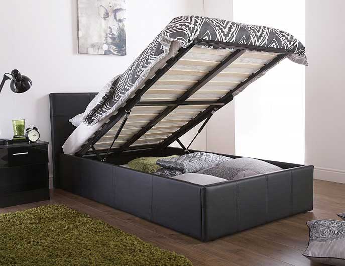 End Lift Ottoman Storage Black Double Bed Frame