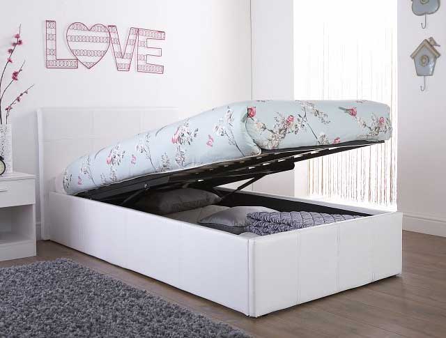 End Lift Ottoman Storage White Single Bed Frame