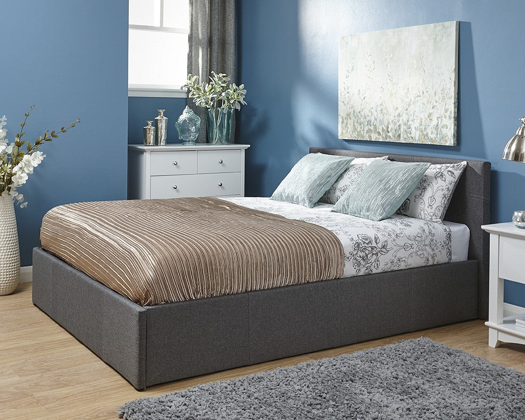 Side Lift Ottoman Storage Silver Grey King Size Bed Frame