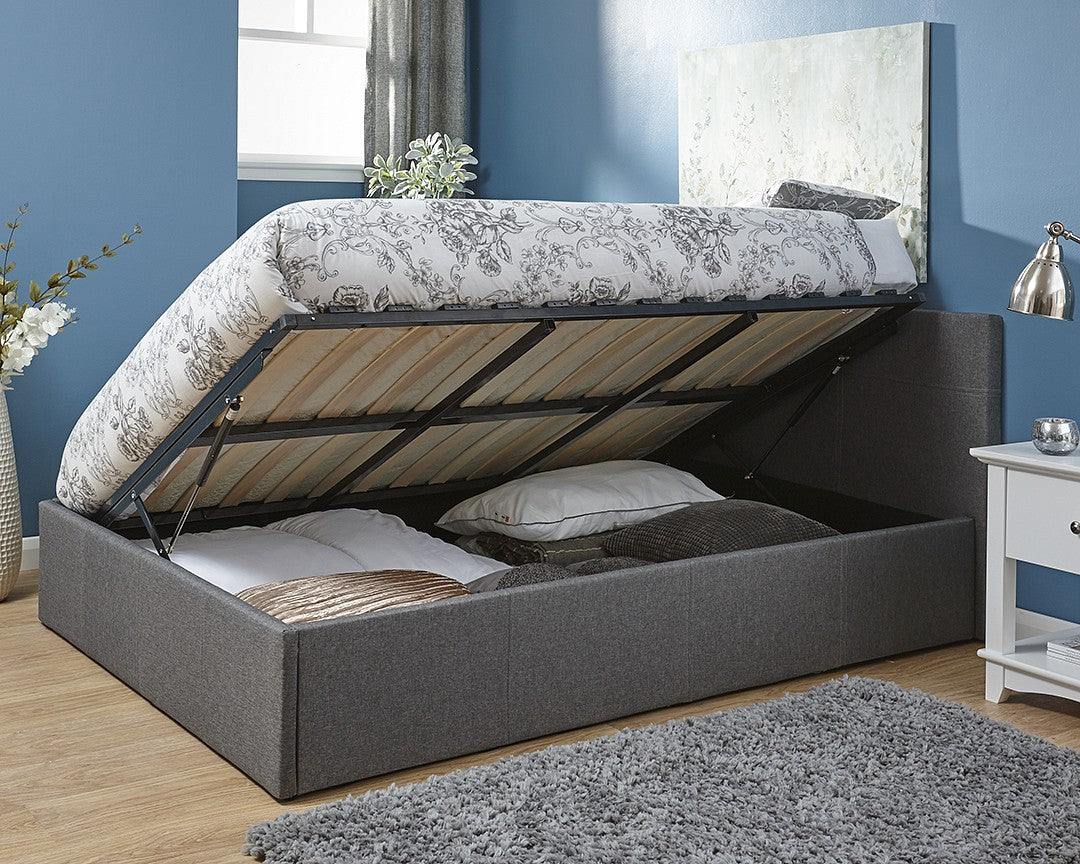Side Lift Ottoman Storage Silver Grey King Size Bed Frame