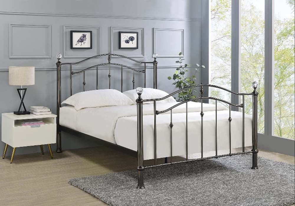Callipso Black Chrome Dual Finial Double Bed Frame