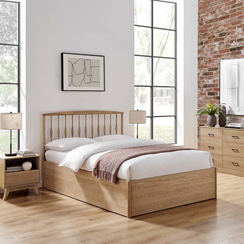 Trinity Oak Double Ottoman Storage Bed Frame