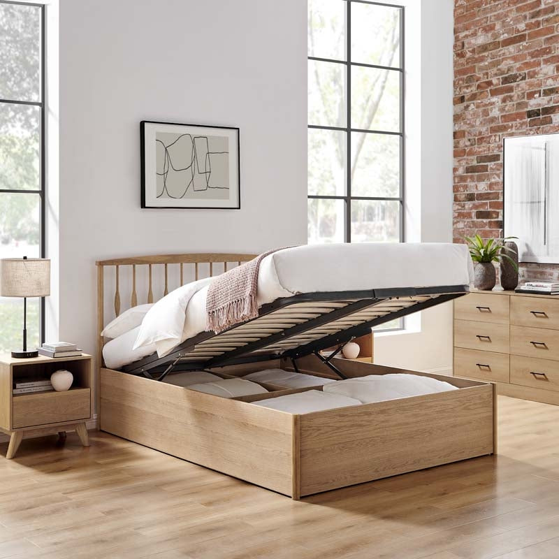 Trinity Oak Double Ottoman Storage Bed Frame