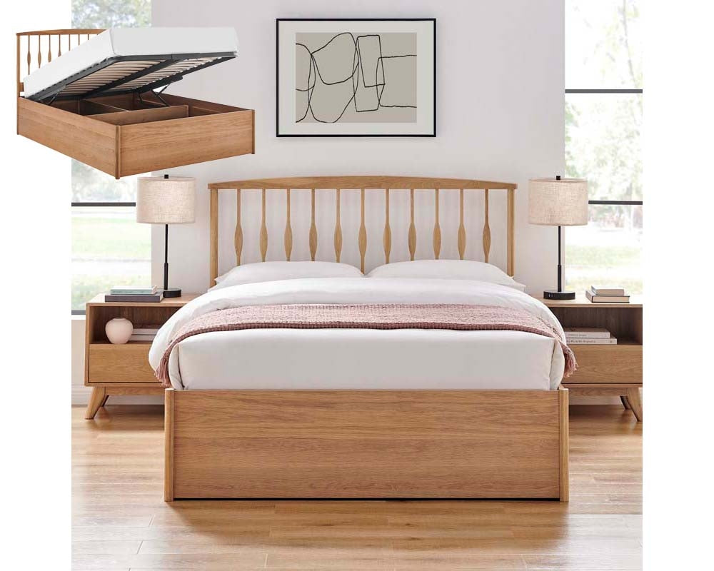 Trinity Oak Double Ottoman Storage Bed Frame