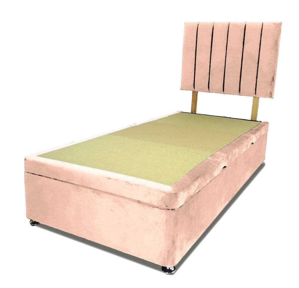 Plush Pink Single Side Lift Ottoman Divan Base With Horizon Headboard