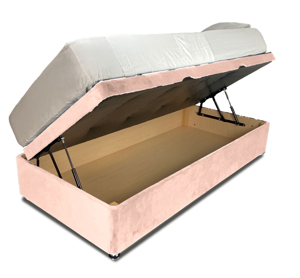 Plush Pink Single Side Lift Ottoman Divan Base With Horizon Headboard