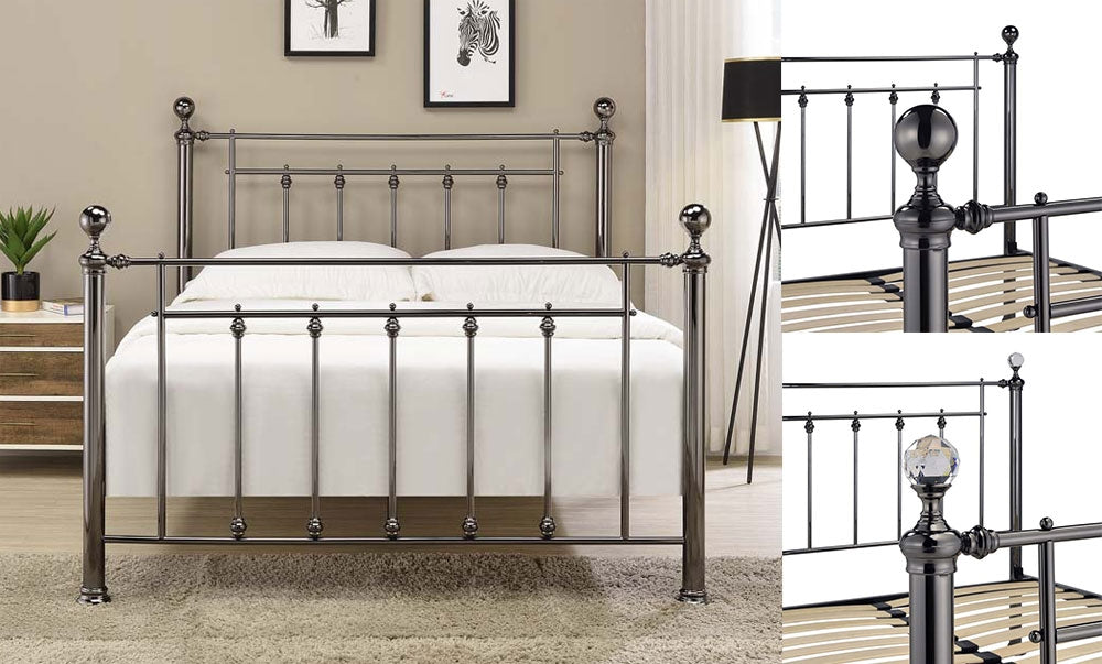 Libro Black Chrome Dual Finial Double Bed Frame