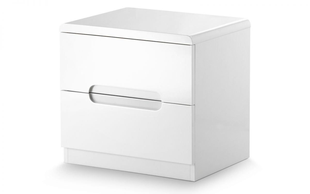 Manchester White High Gloss 2 Drawer Bedside