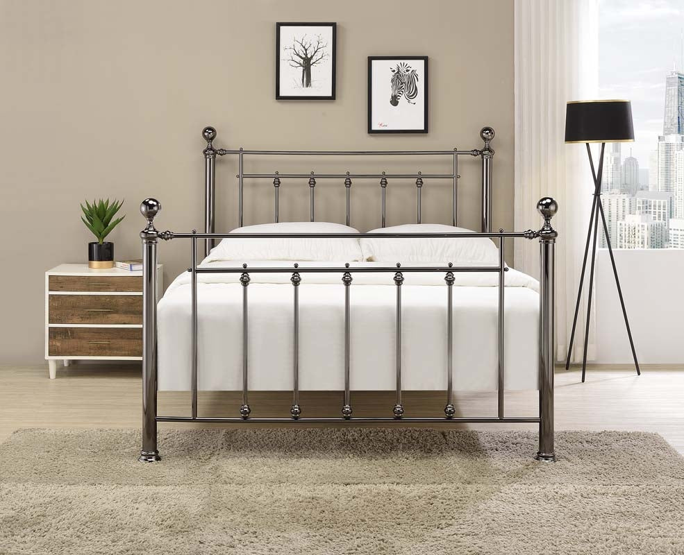 Libro Black Chrome Dual Finial Double Bed Frame