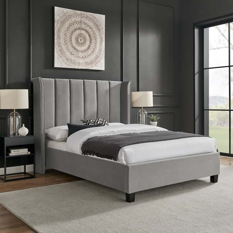 Planet Silver Grey Winged King Size Bed Frame