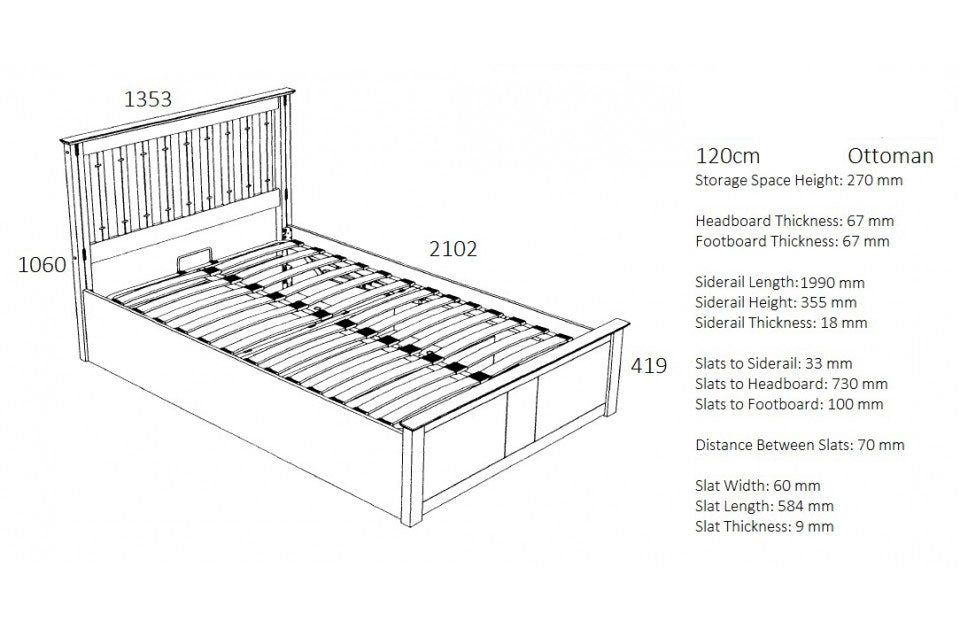 Flame Stone Grey Three Quarter Ottoman Storage Bed Frame