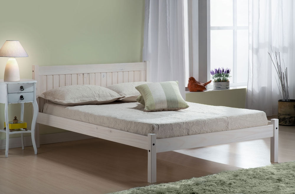 Ryan White Wash Pine Double Bed Frame