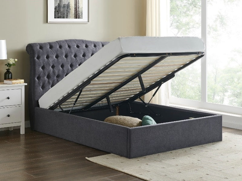 Rosemary Dark Grey Double Ottoman Bed Frame