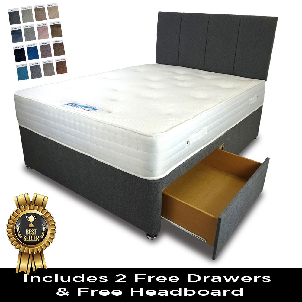 Serene Bamboo Double 2 Drawer Divan Bed And Free Ruby Headboard